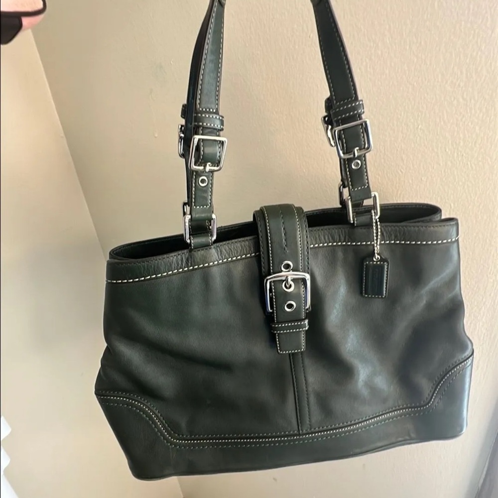 Vintage Coach Hampton Green Satchel with Silver Accents